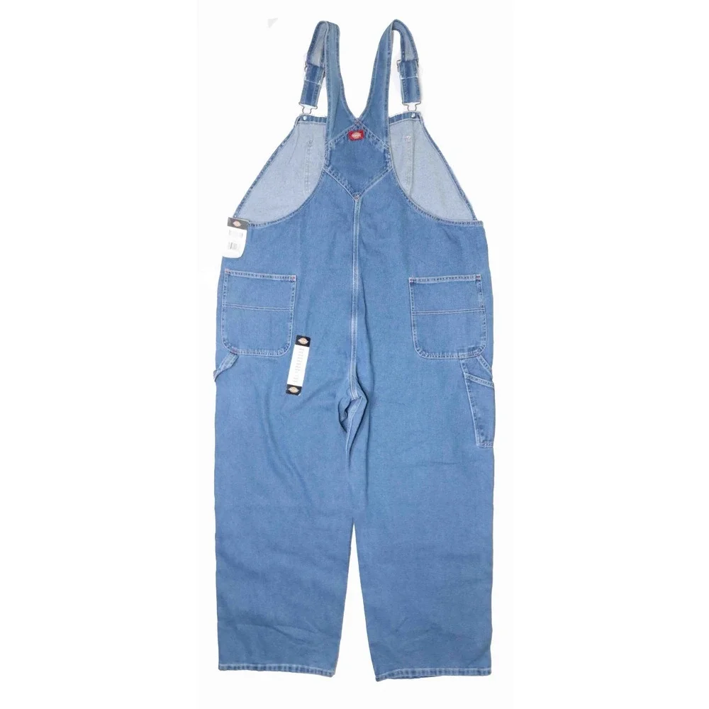 NWT Dickies Denim Bib Overalls Medium Wash Blue Cotton 8396SNB Mens Size 48 x 30